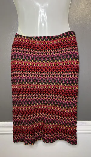 Vintage Rave City Skirt Womens Medium Multicolor Crochet Knit Pencil Lined Party thumbnail 1