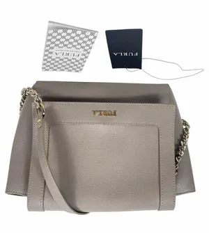 Furla Ginevra Leather Mini Crossbody Bag Sabbia Beige Gray Gold Chain thumbnail 1