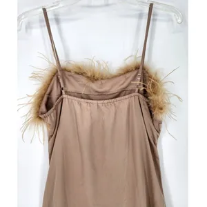 Charmed Hearts Tan Feather Trim Slip Dress Beige Women’s Size: M thumbnail 6