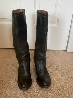 FRYE Jane Heeled Pull On Stitch Tall Leather Boots 77233 Black 7 1/2B thumbnail 2