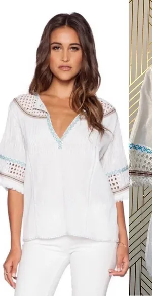 Love Sam Abigail Embroidered Peasant Top‎ in White thumbnail 1