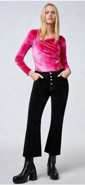 Zara Woman High-Rise Corduroy Button-Fly Cropped Kick Flare Pants thumbnail 1