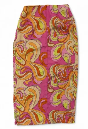 Meshki Frankie Two Tone Skirt Pink & Yellow Swirl Psychedelic Print Medium thumbnail 7