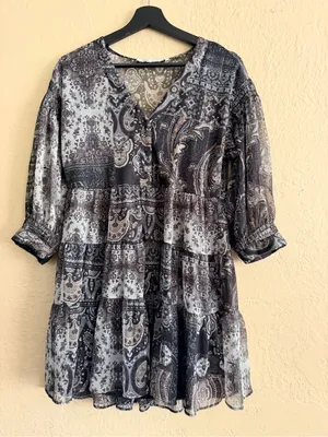 Zara Black Gray Paisley Tiered Mini dress thumbnail 1