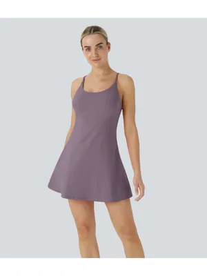 Halara SoftlyZero Plush Backless Active Dress Purple Built in Shorts S thumbnail 2