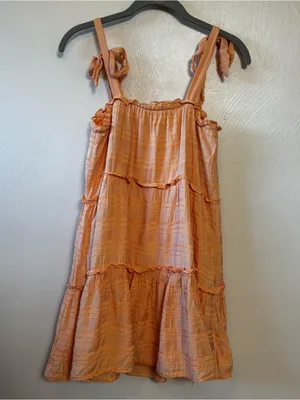 Altar'd State Women's Dress Tiered Mini Tie Straps Lined Gauze Peach Size Small thumbnail 4