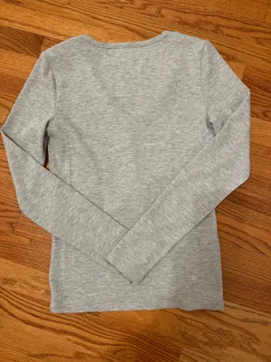 Grey American Eagle Waffle Knit Long Sleeve Top thumbnail 3