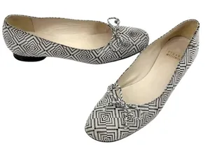 Stuart Weitzman Ballet Flats Sz 7.5N Geometric Bow Leather Preppy Old Money Slip thumbnail 1