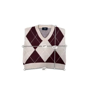 Preppy Argyle Sweater Vest Dark Academia V Neck Knit Cider Small thumbnail 5