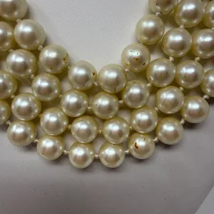 Carolee Faux Pearl Beaded Bead Three Strand Statement Necklace Gold Clasp thumbnail 4