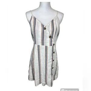 American Eagle AEO Linen Blend Striped Button Front Mini Dress Size Medium thumbnail 2