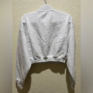 SKIMS NWT Cotton Fleece Cropped Half Zip Pullover Sweatshirt Light Gray Size XL thumbnail 6