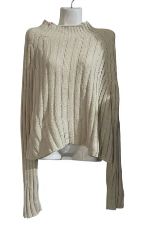 American Eagle Outfitters Oatmeal Chunky Cropped Mock Neck Sweater SZ XL Y2K thumbnail 1