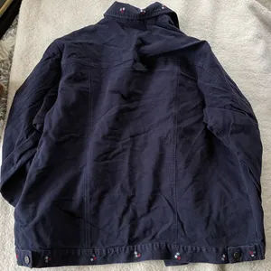 Denim & Co Navy Blue Jean Jacket Embroidered Flowers Red White Blue Patriotic 1X thumbnail 6