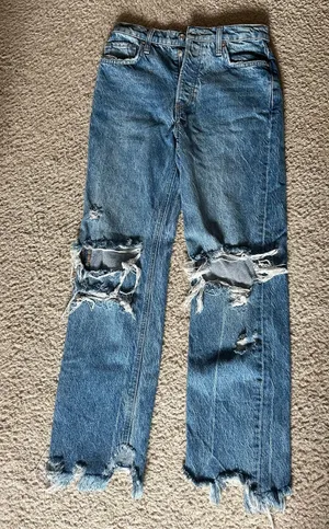Free People Distressed Straight Leg Jeans thumbnail 1