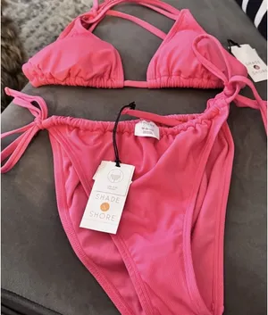 Shade & Shore Pink Triangle Ribbed Bikini thumbnail 1