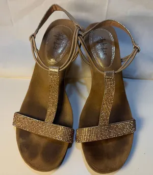 Style &Co Mulan Size 6 Gold Bronze Sequin Wedges Festive Wedding Guest Fancy thumbnail 1