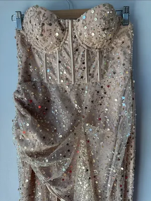 NWT Hello Molly Corset Champagne Sequin Strapless Bustier Maxi Dress thumbnail 2