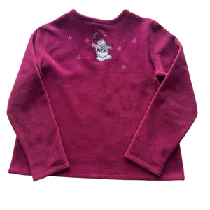 Vintage‎ Snowman Christmas Button Up Fleece Cardigan Burgundy Size Large thumbnail 6