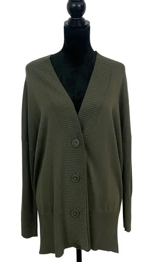 Chelsea28 Womens XS S Olive Green V-Neck Oversized Button Front Cardigan Sweater thumbnail 1
