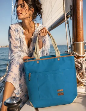 Fred Perry British Millerain Teal Blue Waxed Cotton Tote Leather Trim Zip Top thumbnail 1