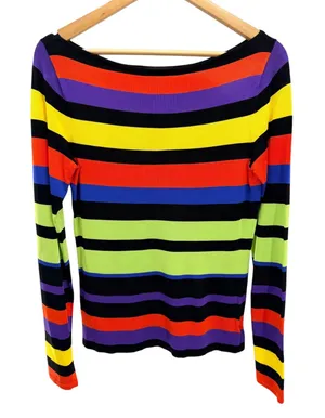 Ralph Lauren Rainbow Striped Boatneck Knit Top M Retro Whimsygoth Kidcore thumbnail 1