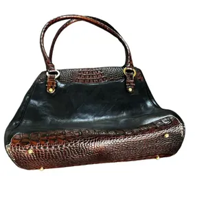 Vintage BRAHMIN Tuscan Black Leather Brown Croc Leather Trims Bucket Bag thumbnail 4