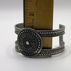 Boho Geometric Wide Cuff‎ Bracelet Adjustable Abstract Silver Tone Hippie Chic thumbnail 9
