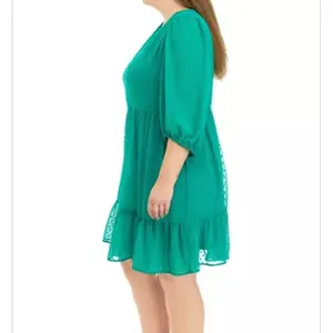 52Seven Babydoll Dress Women 1X Green Swiss Dot Tiered Boho Feminine Romantic thumbnail 3