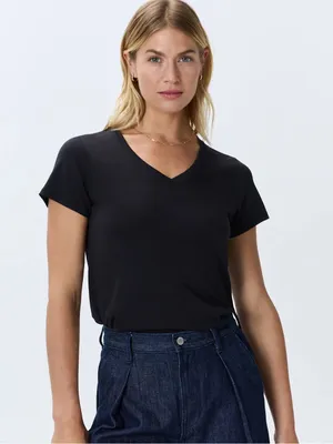 NWT Quince Cotton Modal v neck tee black medium thumbnail 1