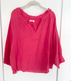 Natural Life pink cotton gauze peasant boho blouse 3/4 sleeve size L thumbnail 1