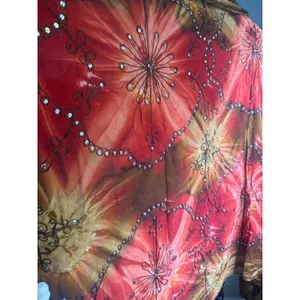 Boho Tie Dye Floral Embroidered Sequin Fringe Shawl Scarf brown red whimsigoth y thumbnail 3