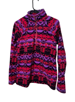 Eddie Bauer Womens Medium Fleece‎ 1/4 Zip Pullover Aztec Geometric Red Purple thumbnail 1