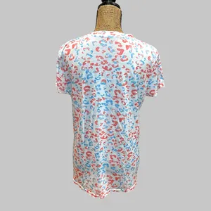 Leopard Print White, Orange, and Blue Shirt with Sequin Glitter Pocket thumbnail 2