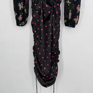 For Love‎ & Lemons Wilson Print Dress Small Black Floral Polka Dot Ruched Mini thumbnail 5