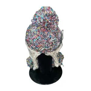 Cute Winter Beanie Pom Pom Tie Used Womens One Size thumbnail 3