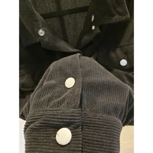 ​Hyfve Corduroy Jacket M Women Black Cropped Button Front Pocket Utility Shacket thumbnail 3