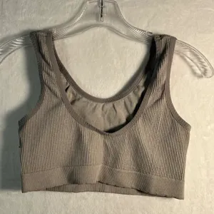 Lucky Brand Ribbed Knit Crop Tank Top Women's Taupe‎ Gray Color Button Front thumbnail 2