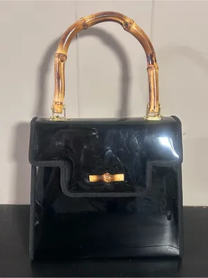 Black Patent Top-Handle Bag with Bamboo Accent thumbnail 1