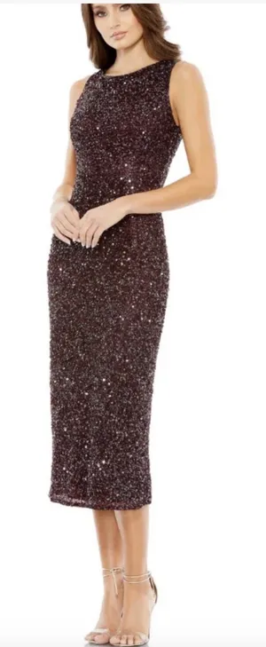 MAC DUGGAL SLEEVELESS SEQUINED MAHOGANY MIDI SHEATH DRESS 5526 Size 6 thumbnail 1