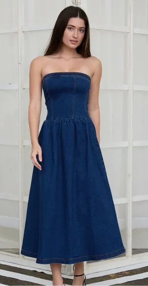The Workshop Strapless Denim Midi Dress Dark Denim – Size Large thumbnail 1