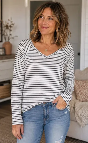 LOFT White Black Striped Top Large‎ ~ Pullover Womens Large Stretchy Loose Fit thumbnail 1