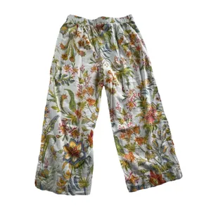 Floral Linen Blend Wide Leg Pants Size M Boho Botanical Resort Summer thumbnail 4