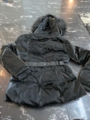 Karl Lagerfeld Paris Faux Fur Trim Black Shiny Belted Puffer Coat Size Medium thumbnail 7