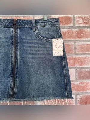 We the Free People NEW Denim Jean Mini Skirt Zip Up Women’s 30 Frayed Western thumbnail 4