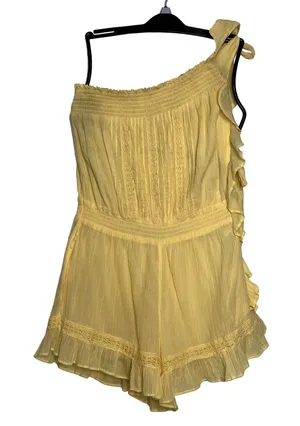 Free People Feelin Fancy Romper Mellow Yellow Ruffle Lace Small Cotton thumbnail 1