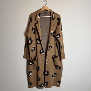 J. Crew Ella Leopard Open-Front Long Sweater-Blazer Women's Medium Brown Wool thumbnail 4