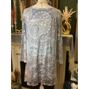 Cal Style Womens XL Blue White Mandala Paisley Lace Rhinestone Tunic Top USA‎ thumbnail 3