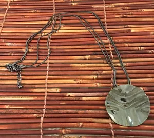 Chico’s Gunmetal Long Necklace with Disc Pendant thumbnail 1