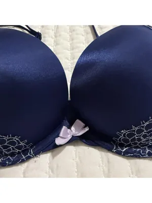 Victoria’s Secret Very Sexy Push Up Bra Underwire 32D Blue With Lace Trim thumbnail 2